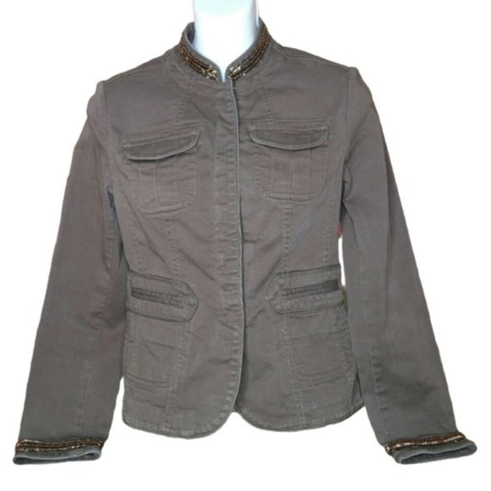 INC Brown Day Jacket Blazer With Beaded Details Womens Size Small